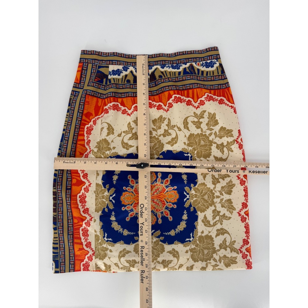 ANTONIO MELANI Geometric Floral Print Midi Skirt Women Size 4 Blue Orange Cream - Picture 4 of 8